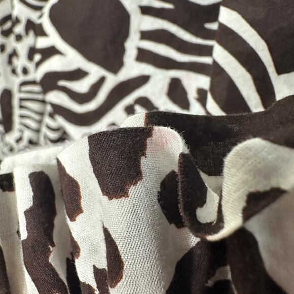 Adam Lippes Size 14 Smocked‎ Off Shoulder Midi Dress Brown Mixed Animal Print - Picture 11 of 13